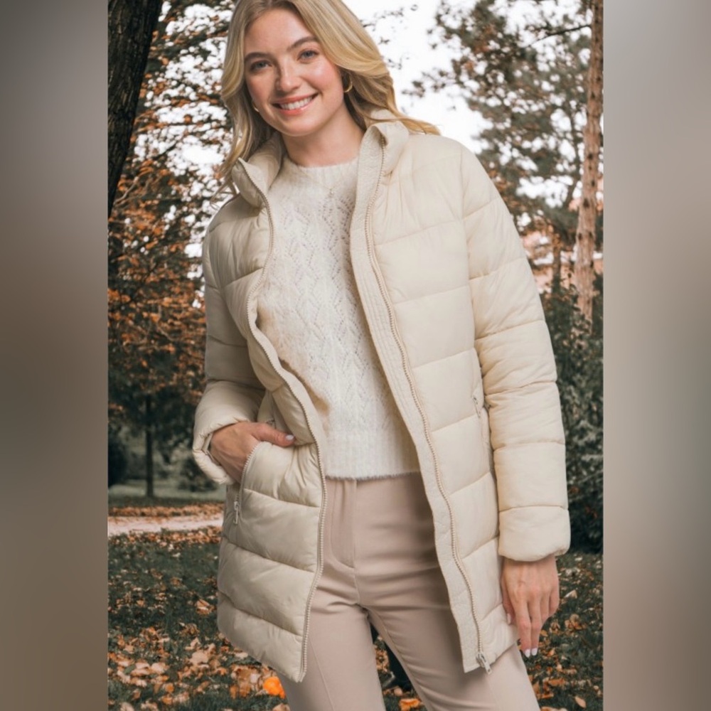 Cream Quilted Puffer Jacket - Women